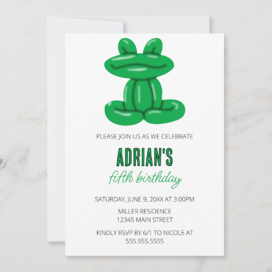 Frog Balloon Animal Birthday Party Kaart (Voorkant)