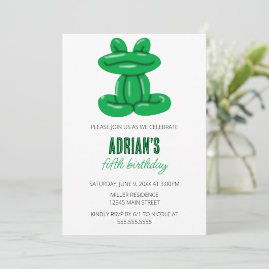 Frog Balloon Animal Birthday Party Kaart (Staand voorkant)