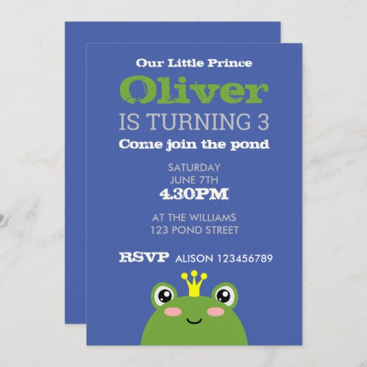 Frog Birthday Invitation Kaart (Voorkant / Achterkant)