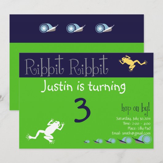 Frog Birthday Invitation Kaart (Voorkant / Achterkant)