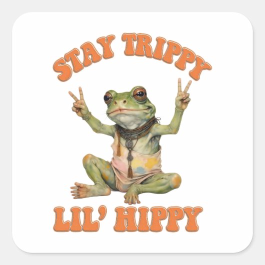 Frog Boho Hippie gepersonaliseerde Hippie Vierkante Sticker (Voorkant)
