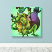 Frog & Bong (Green) Canvas Afdruk (Insitu (Houten vloer))