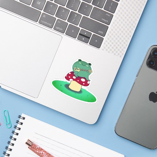 Frog Boy muzikant Sticker (Laptop met iPhone)