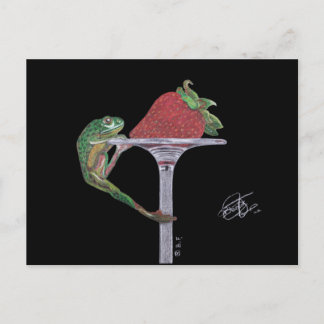 FROG CATCHING A STRAWBERRY FEESTDAGENKAART