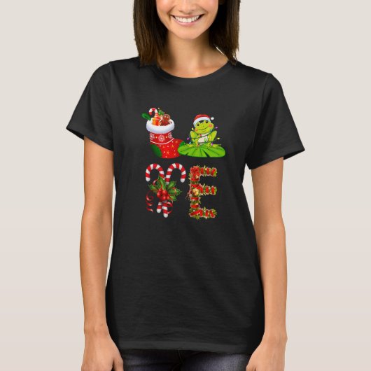 Frog Christmas Lights Led Santa Hat Christmas T-shirt (Voorkant)