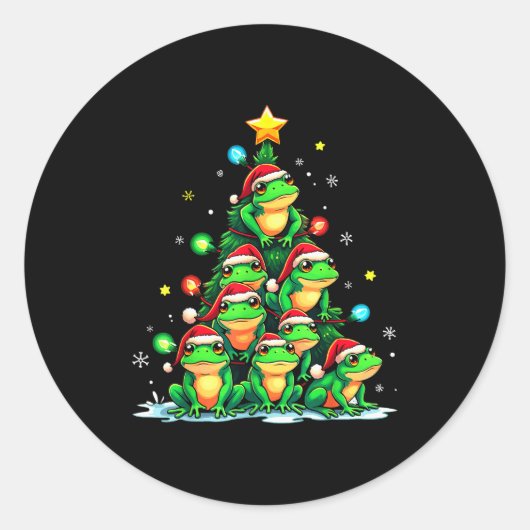 Frog Christmas Tree Funny Hopper Holiday Cute Frog Ronde Sticker (Voorkant)