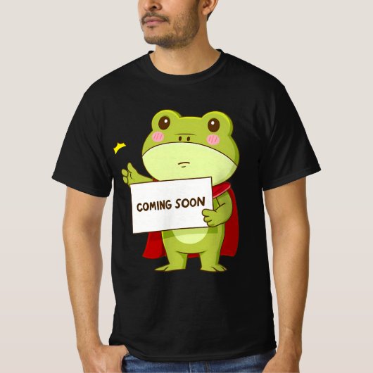 Frog Coming Soon - Kikker met Cape Holding komt er T-shirt (Voorkant)