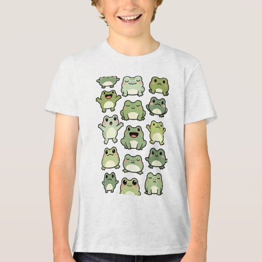 Frog Doodle Pattern - Kawaii Gift for Kids Tri-Blend Shirt (Voorkant)