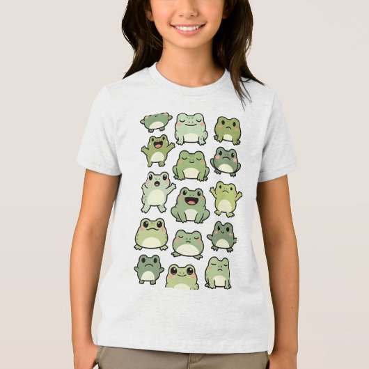 Frog Doodle Pattern - Kawaii Gift for Kids Tri-Blend Shirt (Voorkant)