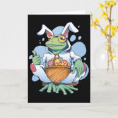 Frog Dressed As Easter Bunny With Eggs  Kaart (Gele Bloem)