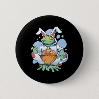 Frog Dressed As Easter Bunny With Eggs  Ronde Button 5,7 Cm