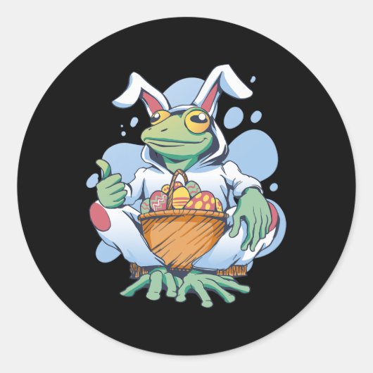 Frog Dressed As Easter Bunny With Eggs Ronde Sticker (Voorkant)