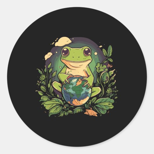 Frog Earth Day Ronde Sticker (Voorkant)
