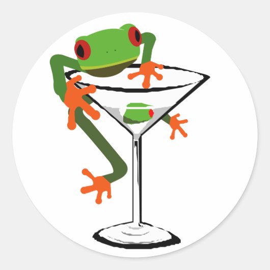 Frog en Martini Ronde Sticker (Voorkant)