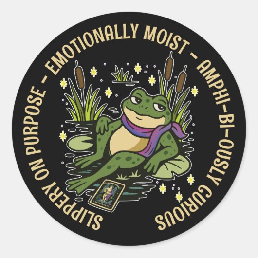 Frog Familiar: Slippery, Moist & Amphi-bi-ous Ronde Sticker (Voorkant)
