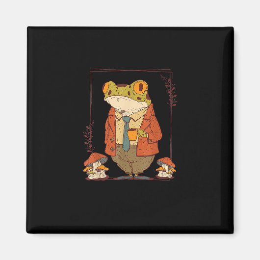 Frog Goblincore Academia Aesthetic Mushroom Magneet (Voorkant)