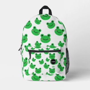 Frog Green Pattern Monogram School Logo Bedrukte Rugzak