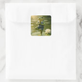 Frog In a Yoga Tree Pose Vierkante Sticker (Tas)