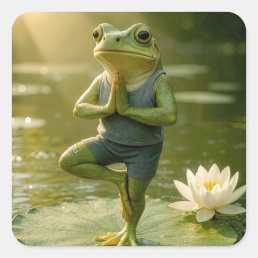 Frog In a Yoga Tree Pose Vierkante Sticker (Voorkant)
