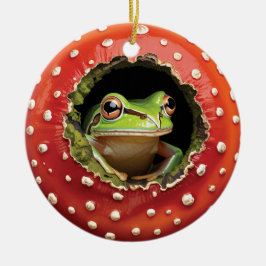 Frog in Toadstool – Cute Woodland Mushroom Art Keramisch Ornament