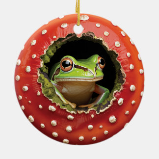 Frog in Toadstool – Cute Woodland Mushroom Art Keramisch Ornament