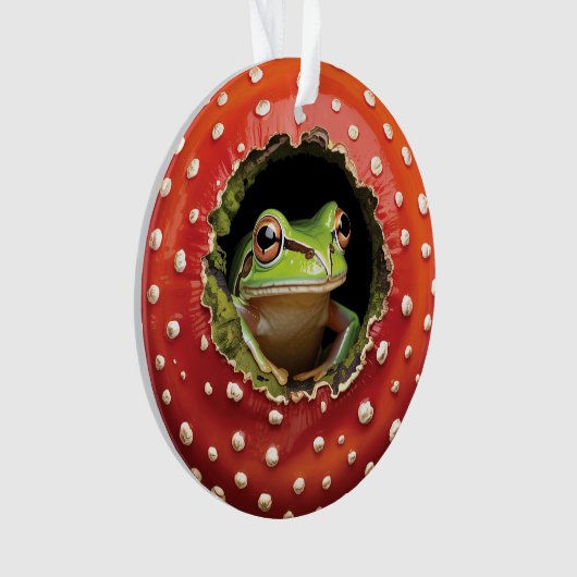 Frog in Toadstool – Cute Woodland Mushroom Art Ornament (voorkant)