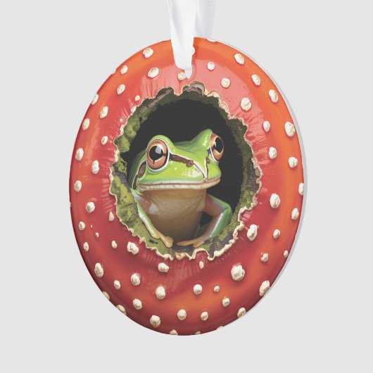 Frog in Toadstool – Cute Woodland Mushroom Art Ornament (voorkant)