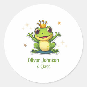 Frog King Cartoon terug naar school naam en klas Ronde Sticker
