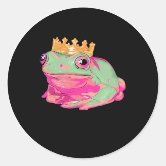 Frog King Funky Meme Classic Style Ronde Sticker (Voorkant)