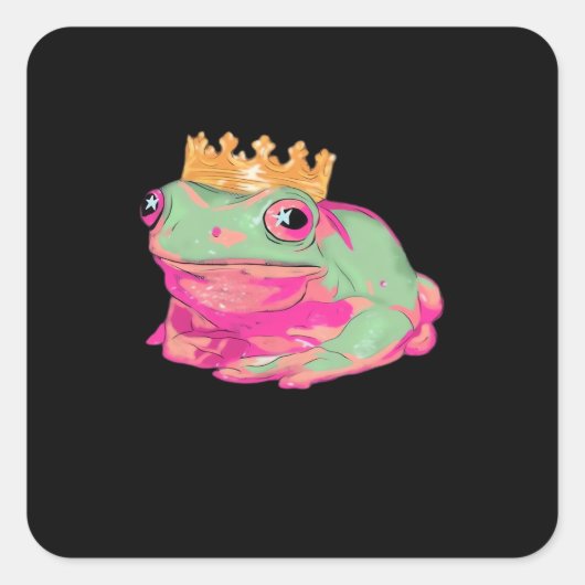 Frog King Funky Meme Classic Style Vierkante Sticker (Voorkant)