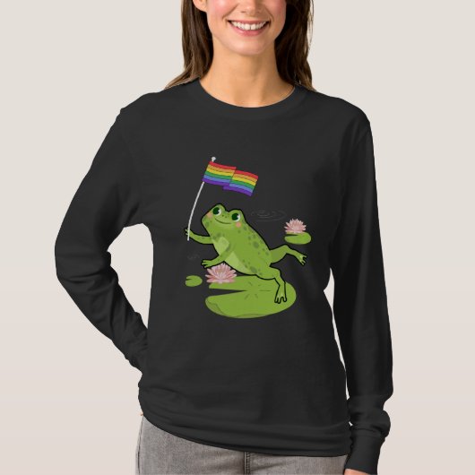 Frog  LGBTQ Gay Pride Flag Lily Pad Illustration T-shirt (Voorkant)