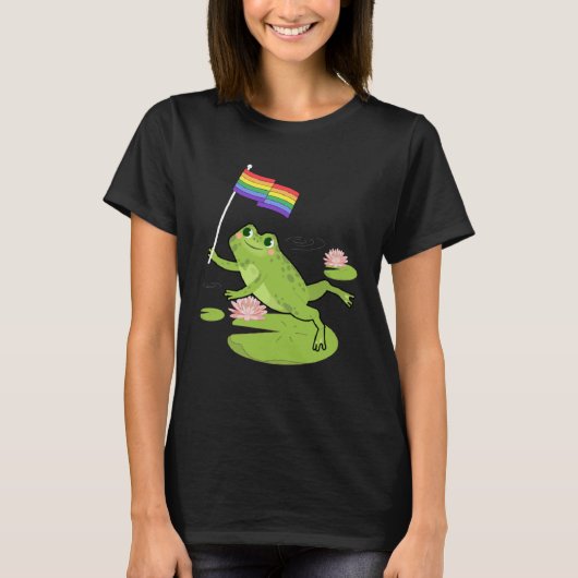 Frog  LGBTQ Gay Pride Flag Lily Pad Illustration T-shirt (Voorkant)