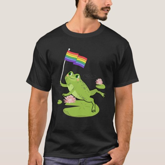 Frog  LGBTQ Gay Pride Flag Lily Pad Illustration T-shirt (Voorkant)