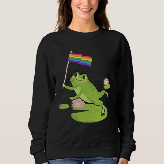 Frog LGBTQ Gay Pride Flag Lily Pad Illustration Trui (Voorkant)
