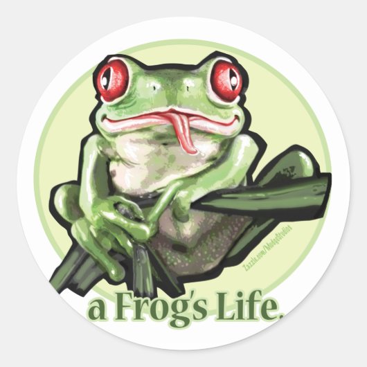 frog_life_zazzle1 ronde sticker (Voorkant)