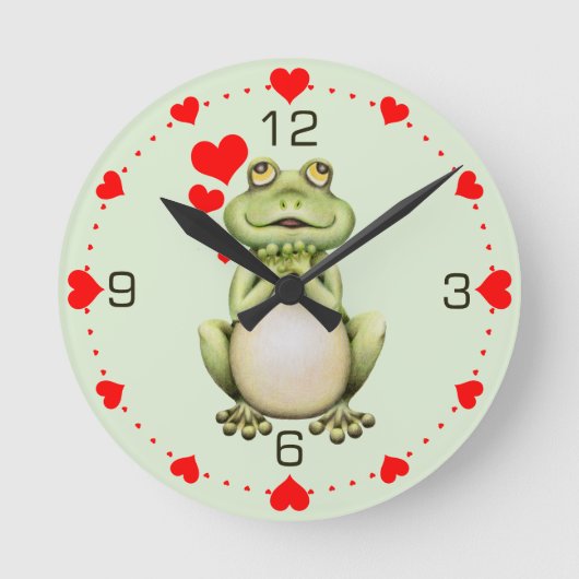 Frog Love Drawing Green Hearts Ronde Klok (Voorkant)
