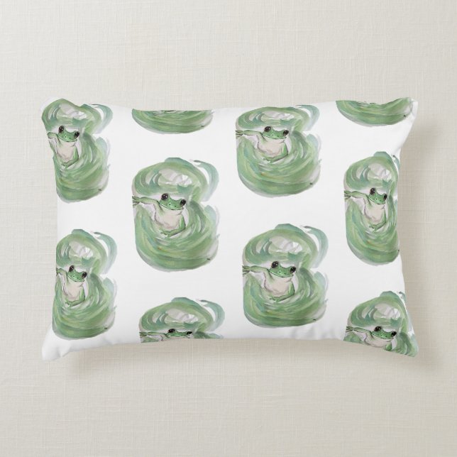 Frog Magic Humor Waterverf Froggy Accent Kussen (Voorkant)