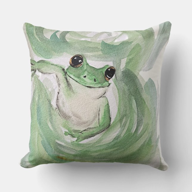 Frog Magic Humor Waterverf Froggy Kussen (Voorkant)