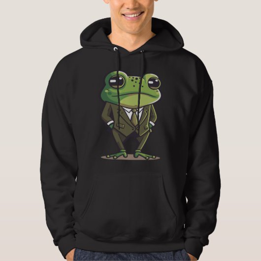 Frog man, mr frog, frog in suit, serious frog, fun hoodie (Voorkant)