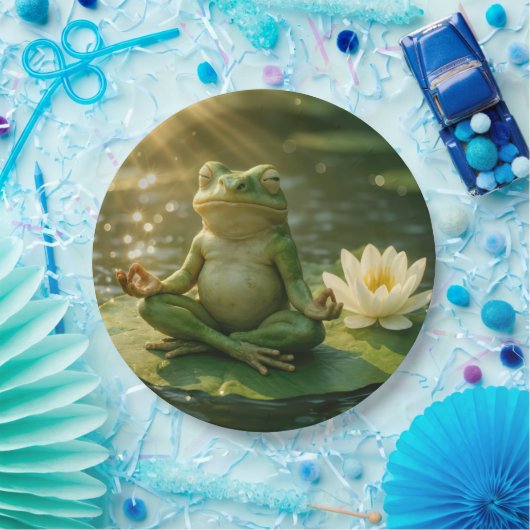 Frog Meditating On a Lily Pad Papieren Bordje (Feest)