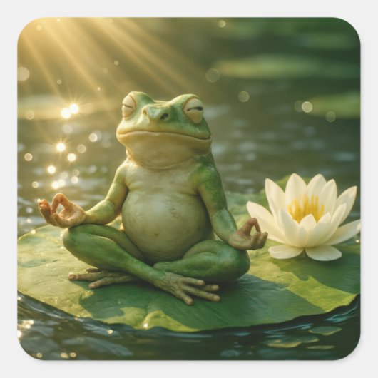 Frog Meditating On a Lily Pad Vierkante Sticker (Voorkant)
