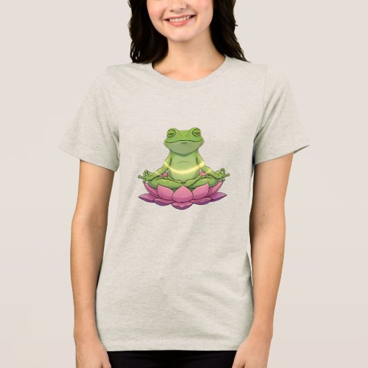 Frog Meditating On Flower Cute Funny Womens Tri-Blend Shirt (Voorkant)