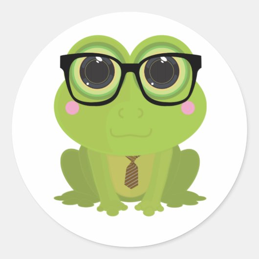 Frog Nerd Ronde Sticker (Voorkant)