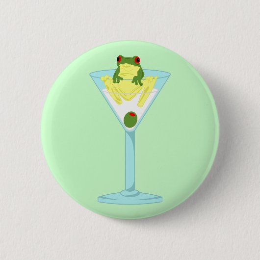 Frog & Olive in Martini Glass Ronde Button 5,7 Cm (Voorkant)