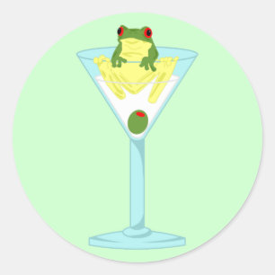 Frog & Olive in Martini Glass Ronde Sticker