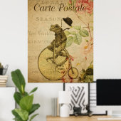 Frog on Bicycle Vintage French Postcard Poster (Thuiskantoor)