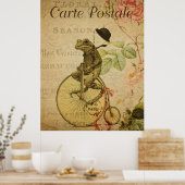 Frog on Bicycle Vintage French Postcard Poster (Keuken)