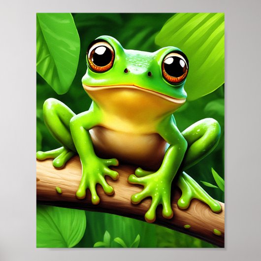 Frog on branch Natuur Art Poster (Voorkant)