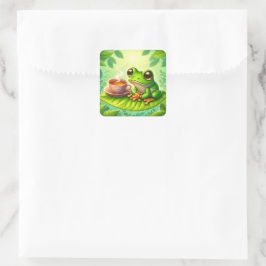Frog on Leaf with Vierkante Sticker (Tas)