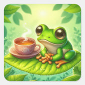 Frog on Leaf with Vierkante Sticker (Voorkant)